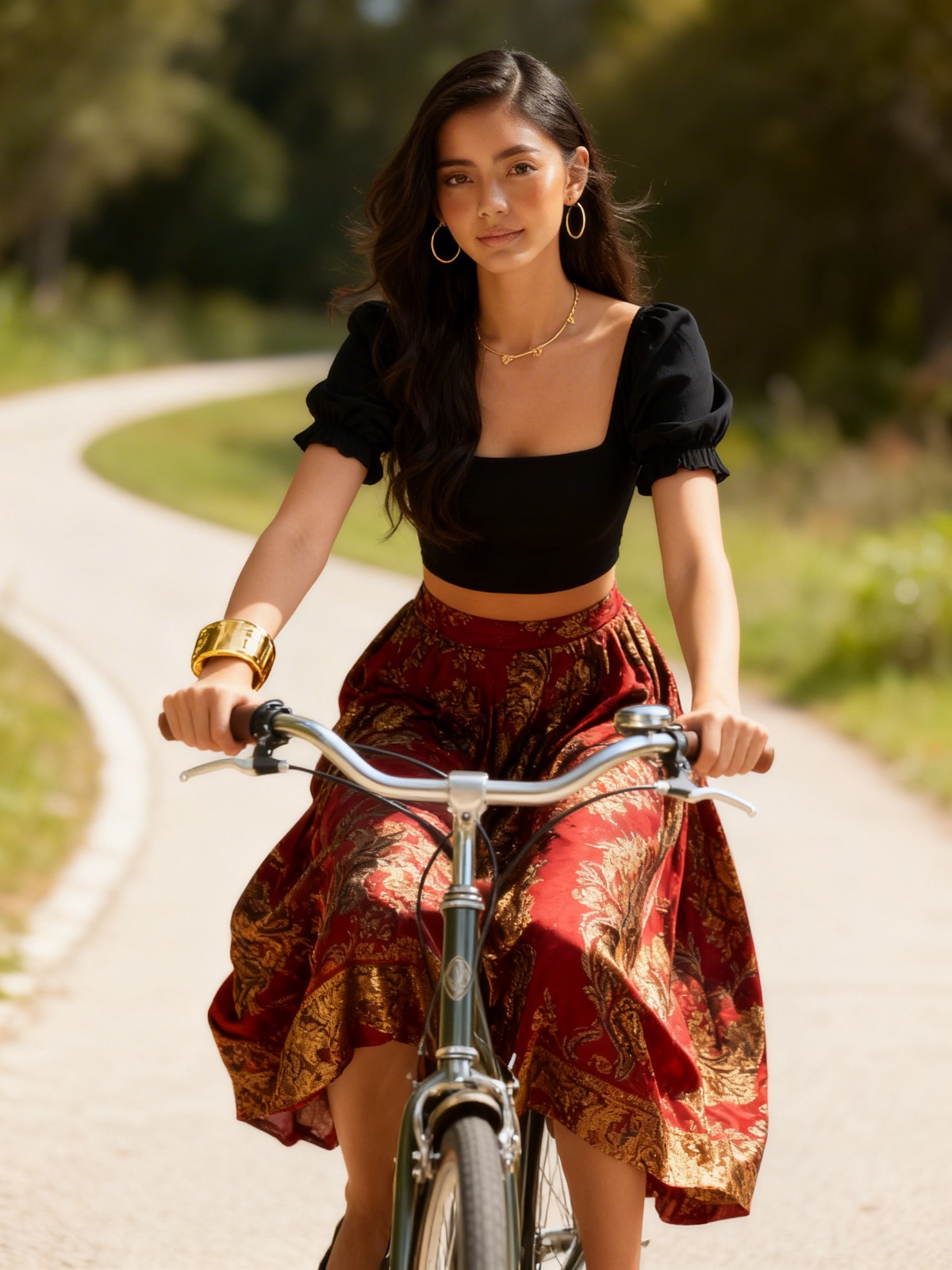 Create content in minutes — stylish woman on bicycle